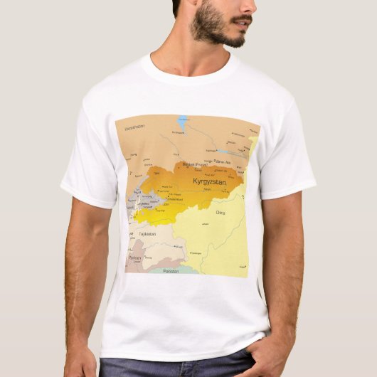 キルギスと中央アジアの政治地図 Tシャツ (正面)