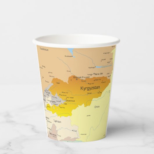 キルギスタンと中央アジアの政治地図 紙コップ (正面)