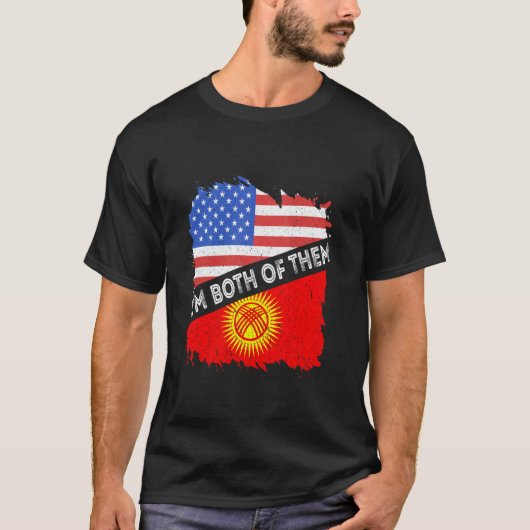 キルギスタンの旗 私は両方 USA アメリカ キルギス Tシャツ (正面)