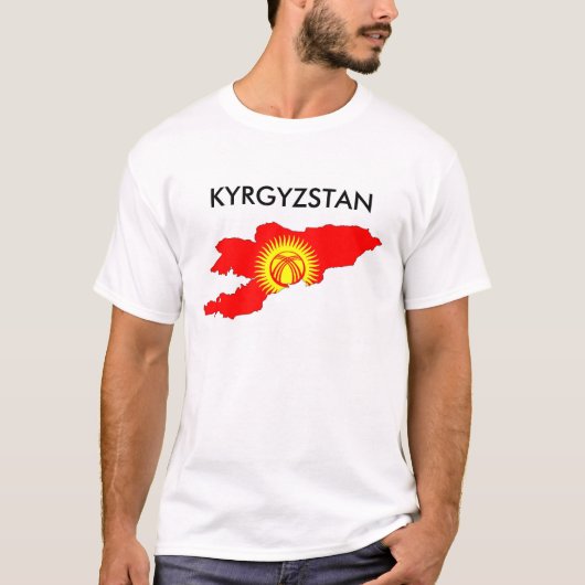 キルギス国旗の地図のシルエット Tシャツ (正面)