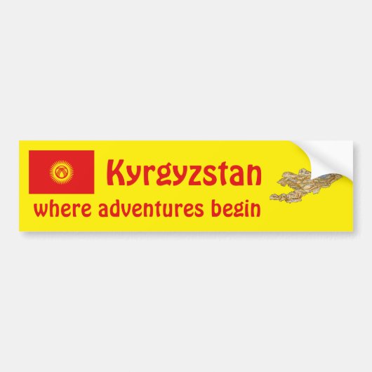 キルギス国旗+地図ステッカー バンパーステッカー (正面)