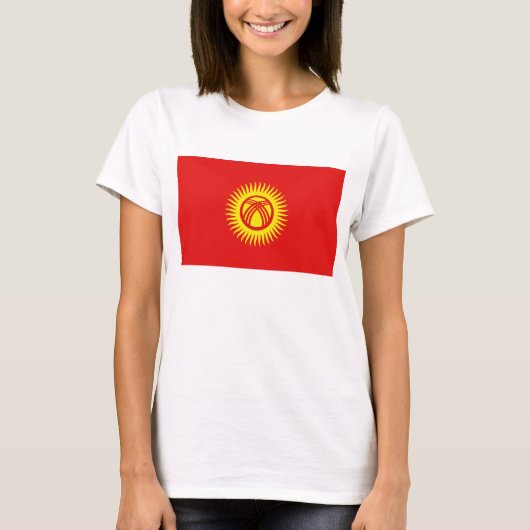 キルギス国旗x地図Tシャツ Tシャツ (正面)
