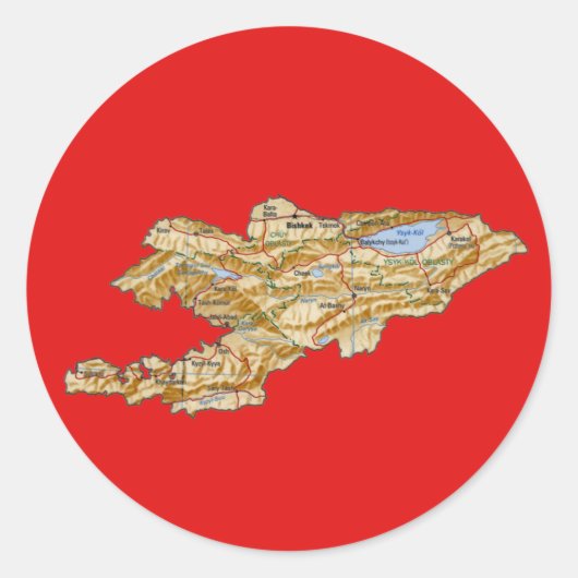 キルギス地図ステッカー ラウンドシール (正面)