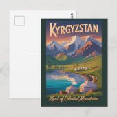 キルギス山脈イラスト旅行アートヴィンテージ ポストカード (正面/裏面)
