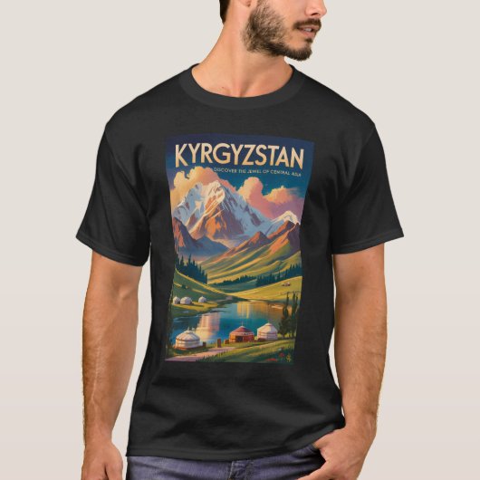 キルギス ユルト イラスト 旅行アート ヴィンテージ Tシャツ (正面)