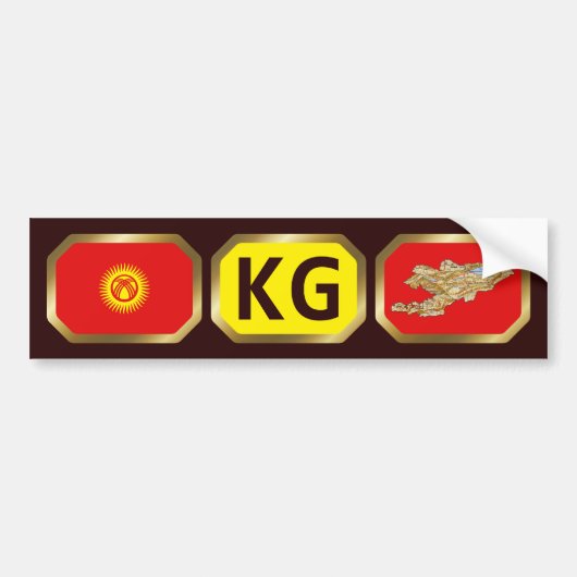 キルギス 国旗 地図 コード ステッカー (正面)