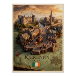 キルケニー・アイルランド3D地図イラストポスター ポスター
