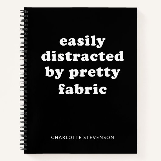 キルターおもしろいファブリック引用文名パーソナライズされたブラック ノートブック (正面)