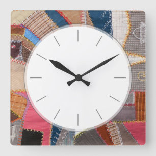 キルターのアンティークアメリカンキルトパターン スクエア壁時計