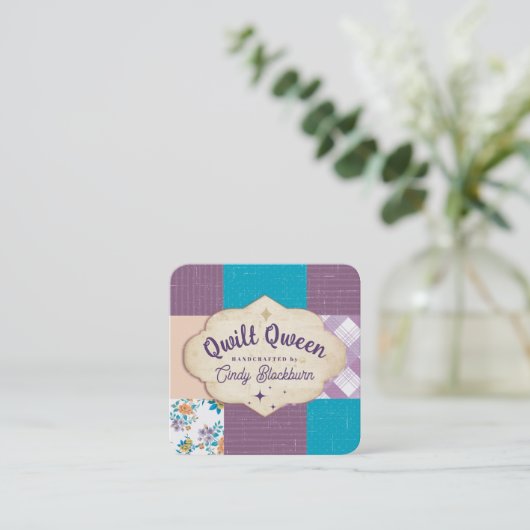 キルターキルティングブロックキルトファブリック工芸品フローラ スクエア名刺 (スタンド正面)