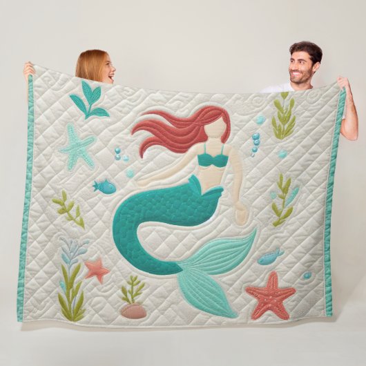 キルティングお洒落抽象芸術人魚 フリースブランケット (インサイチュ)