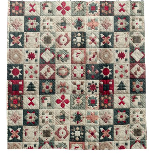 キルティングされたクリスマスデザイン シャワーカーテン (正面)