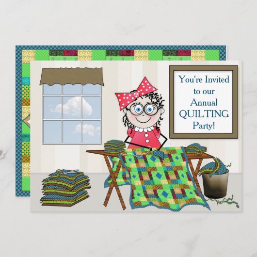 キルティングのパーティの招待状- QUILTERのメロディー 招待状 (正面/裏面)