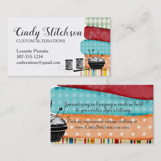 キルティングの名刺を縫うカラフルな生地 名刺 (正面/裏面)