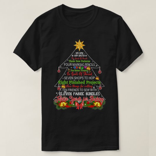キルティングクリスマスツリーワンロングアームキルター Tシャツ (デザイン正面)