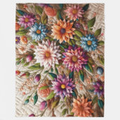 キルティングデザインの花 フリースブランケット (正面)