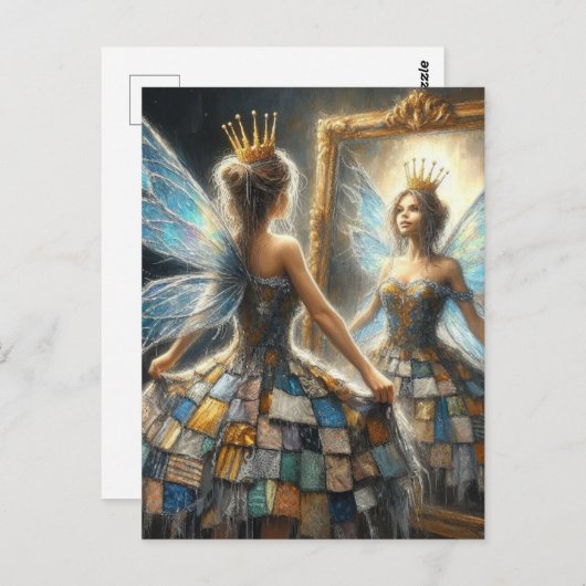 キルティングドレスとゴールデンクラウン鏡の妖精 ポストカード (正面/裏面)