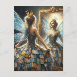 キルティングドレスとゴールデンクラウン鏡の妖精 ポストカード