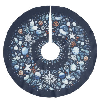 キルティングパターンブルーとホワイトクリスマス ブラッシュドポリエステルツリースカート