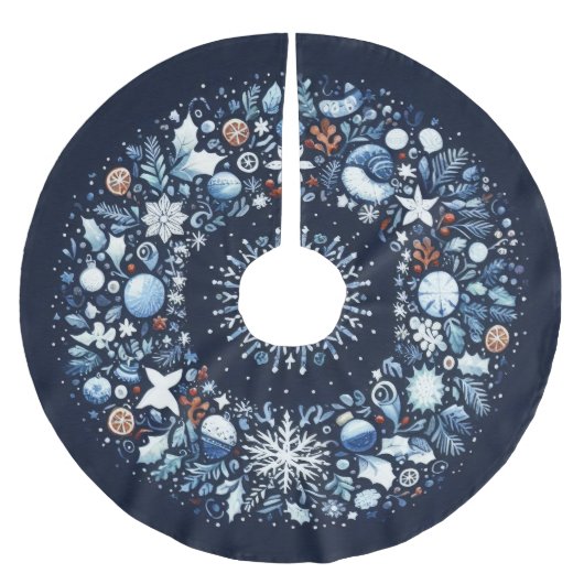 キルティングパターンブルーとホワイトクリスマス ブラッシュドポリエステルツリースカート (正面)