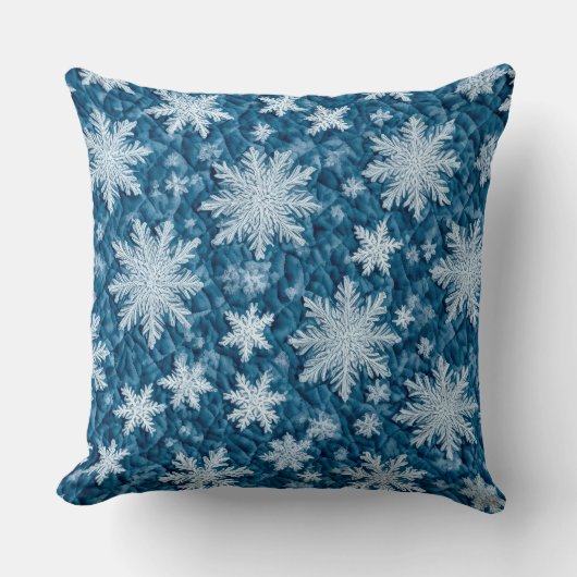キルティングパターンブルーと白の雪 クッション (正面)