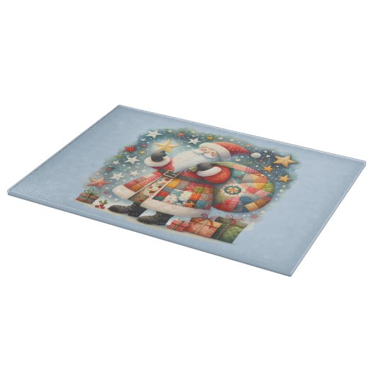 キルティングパッチワークサンタとクリスマスの星 カッティングボード (角)