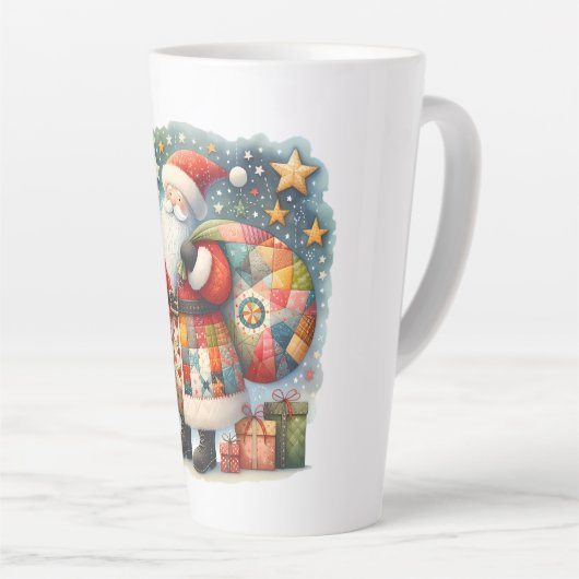 キルティングパッチワークサンタとクリスマスの星 カフェラテマグ (右アングル)