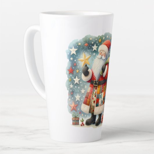 キルティングパッチワークサンタとクリスマスの星 カフェラテマグ (左アングル)