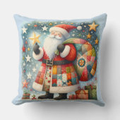 キルティングパッチワークサンタとクリスマスの星 クッション (正面)