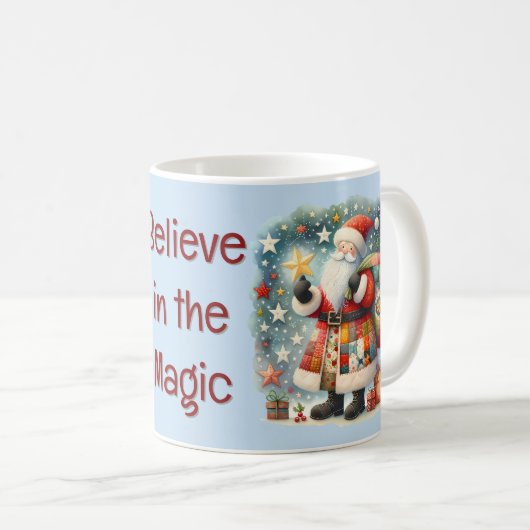 キルティングパッチワークサンタとクリスマスの星 コーヒーマグカップ (正面右)