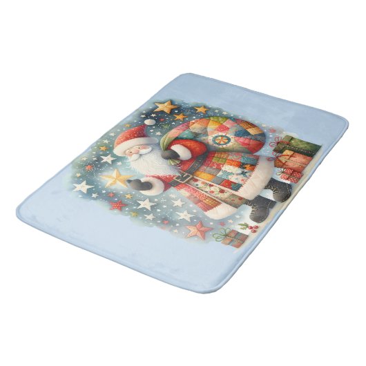 キルティングパッチワークサンタとクリスマスの星 バスマット (アングル)