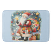 キルティングパッチワークサンタとクリスマスの星 バスマット (正面)
