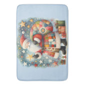 キルティングパッチワークサンタとクリスマスの星 バスマット (正面縦)