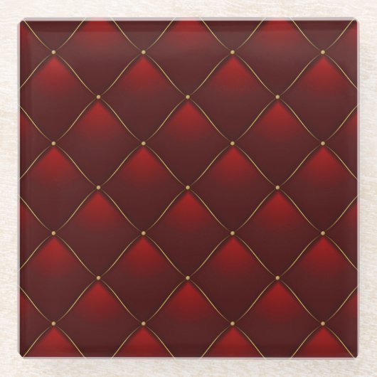 キルティングレッド金ゴールドスレッドの背景 ガラスコースター (正面)