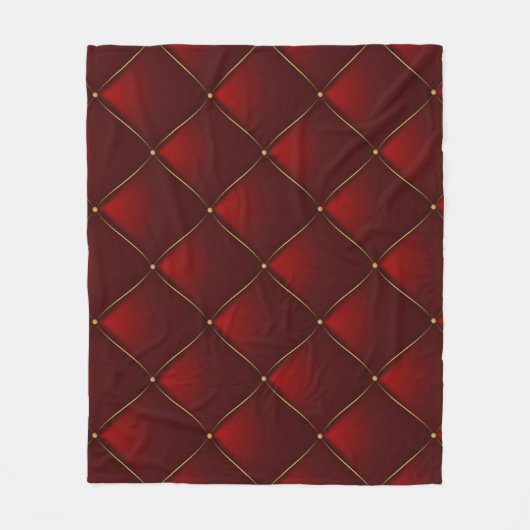 キルティングレッド金ゴールドスレッドの背景 フリースブランケット (正面)