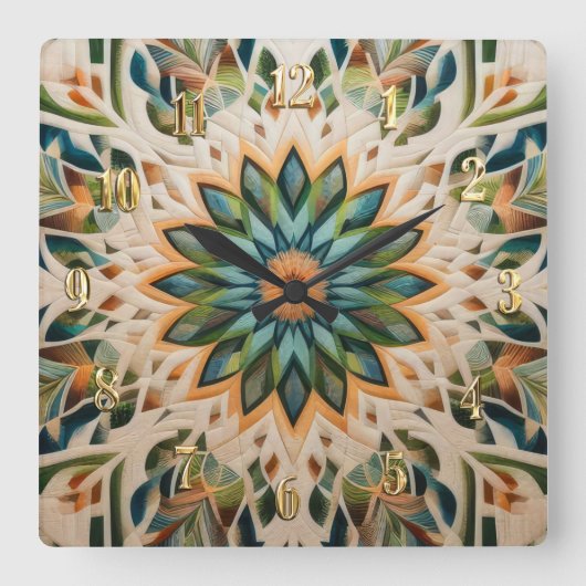 キルティング抽象デザイン スクエア壁時計 (正面)