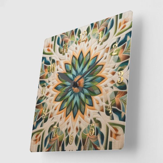 キルティング抽象デザイン スクエア壁時計 (傾斜)