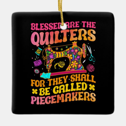 キルティング裁縫キルトギフトキルターグルーヴかわいい セラミックオーナメント (正面)