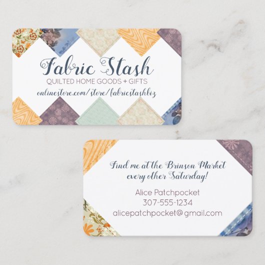 キルティング裁縫スウォッチシーストレス工芸品  名刺 (正面/裏面)