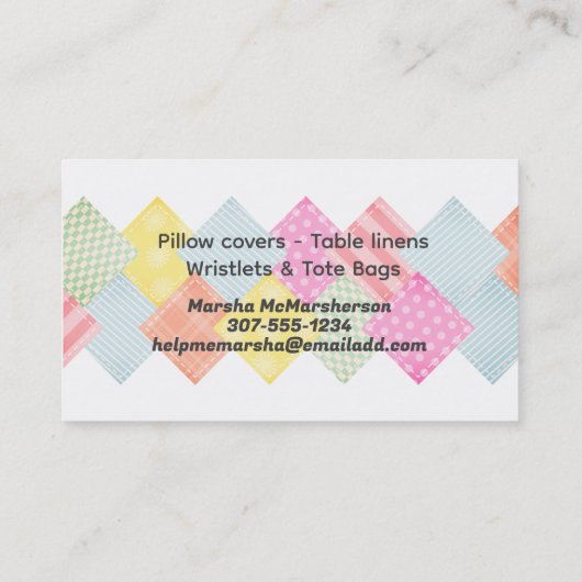 キルティング裁縫ファブリック工芸品ビズカード 名刺 (裏面)