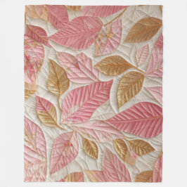 キルティング金ゴールドとピンク葉デザイン フリースブランケット