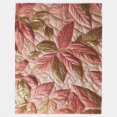 キルティング金ゴールドとピンク葉デザイン フリースブランケット (正面)