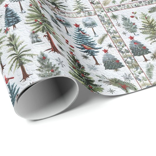 キルティング雪だるまとクリスマスツリー ラッピングペーパー (ロールコーナー)
