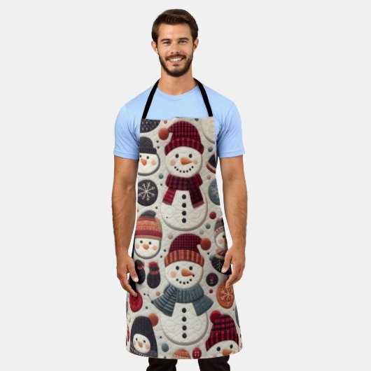 キルティング雪だるま エプロン (着用した状態)