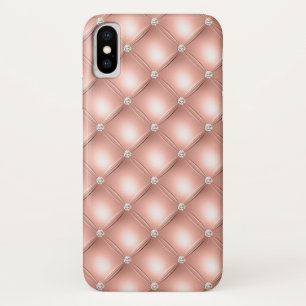 キルティング ダイヤモンド スパークル ローズゴールド ピンク ラグジュアリー iPhone X ケース