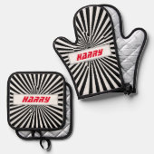 キルテストライプのッドヒート、オーブンミット&ポットホルダー 鍋つかみ&鍋敷きセット (正面/裏面)