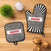 キルテストライプのッドヒート、オーブンミット&ポットホルダー 鍋つかみ&鍋敷きセット (トップダウン)