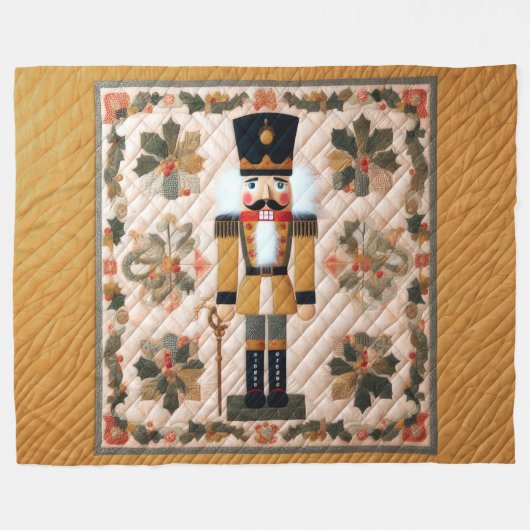 キルテッドクリスマスくるみ割りフリースブランケット金ゴールド フリースブランケット (正面(横))