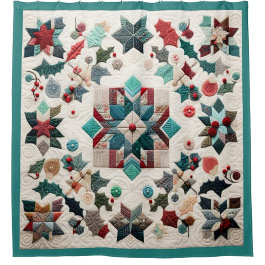 キルテッドクリスマスデザイン シャワーカーテン (正面)