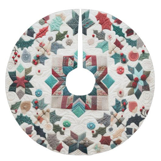 キルテッドクリスマスデザイン ブラッシュドポリエステルツリースカート (正面)